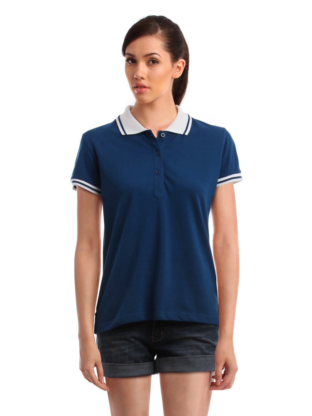 Femella Women Blue Polo T-Shirt