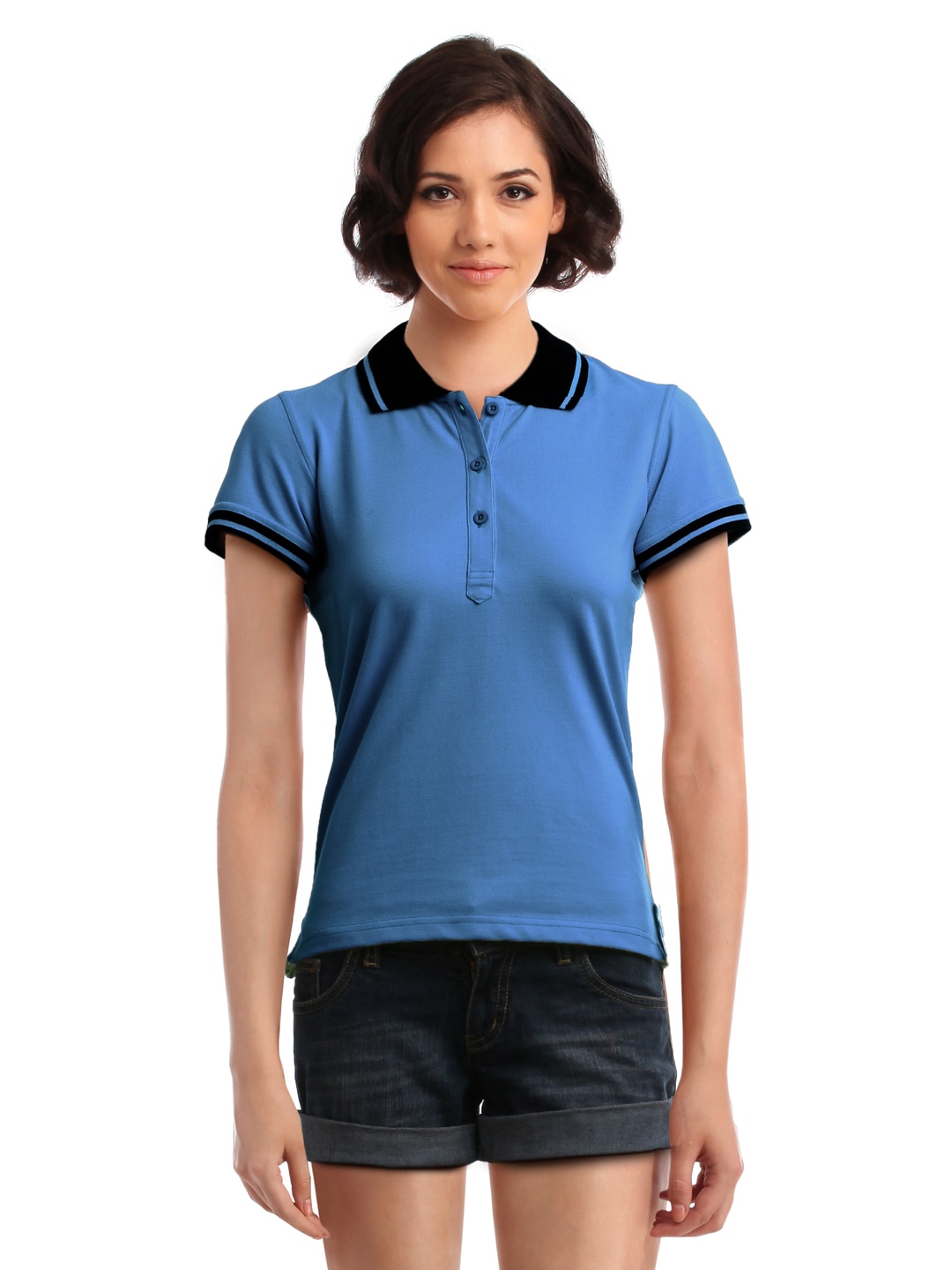 Femella Women Blue Polo T-Shirt