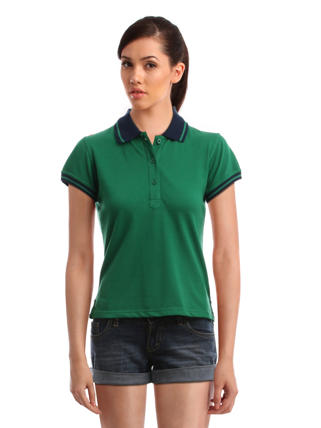 Femella Women Green Polo T-Shirt