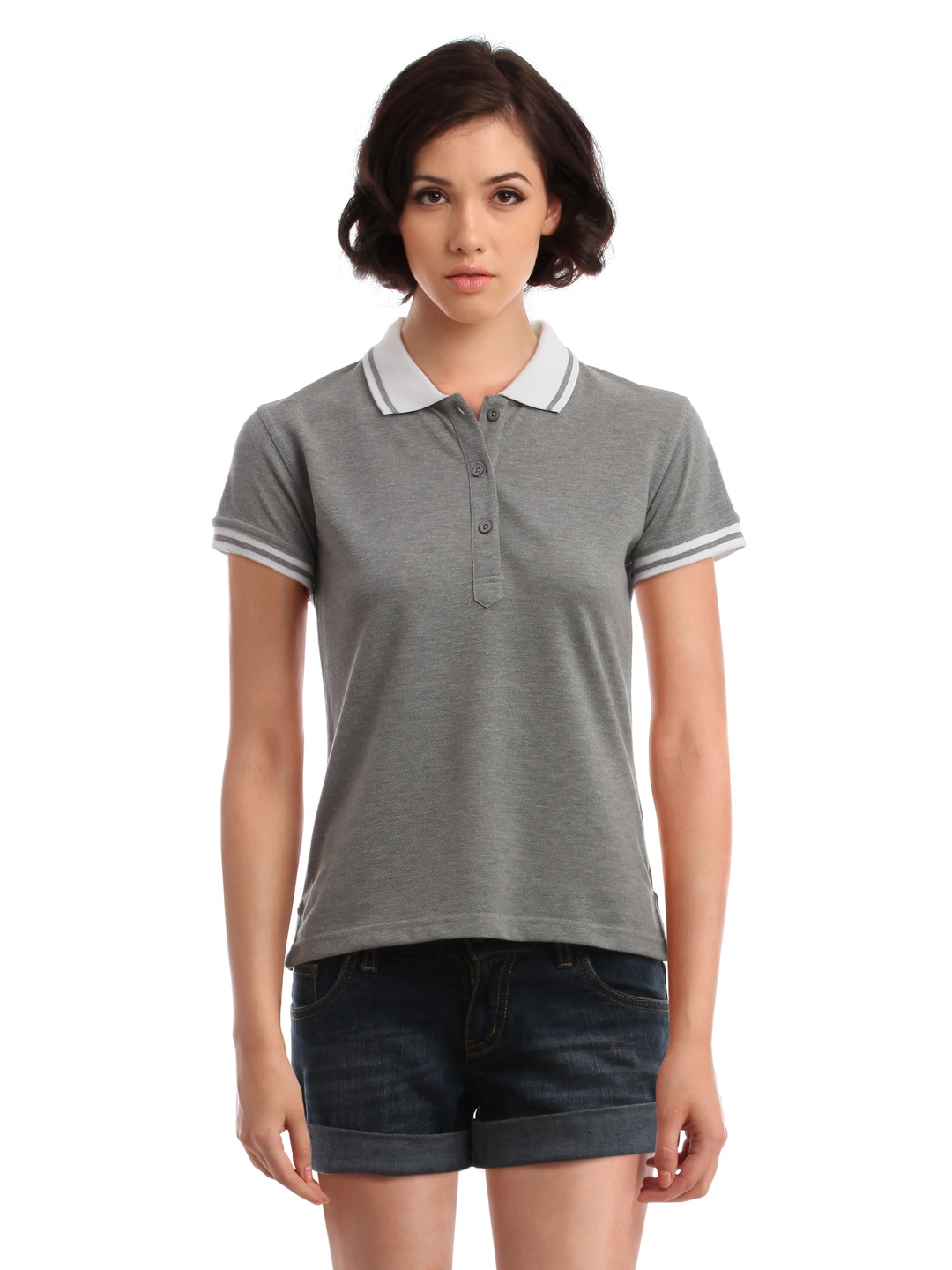 Femella Women Grey Polo T-Shirt