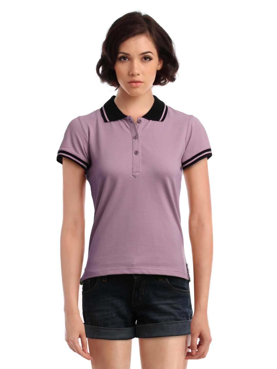 Femella Women Lavender Polo T-Shirt