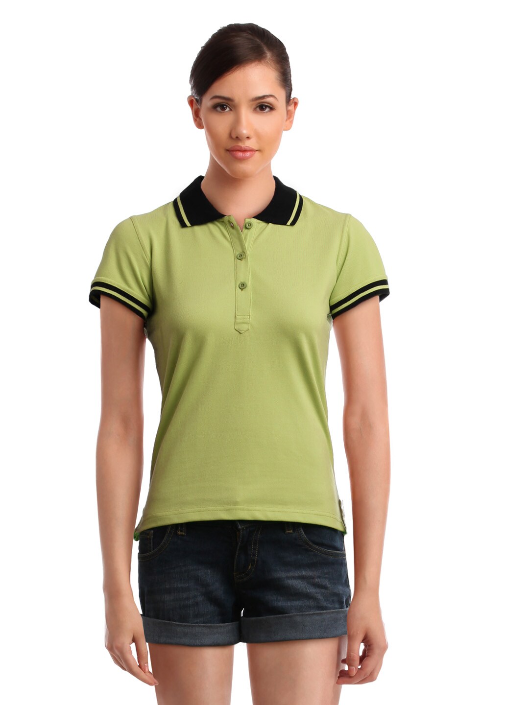 Femella Women Green Polo T-Shirt