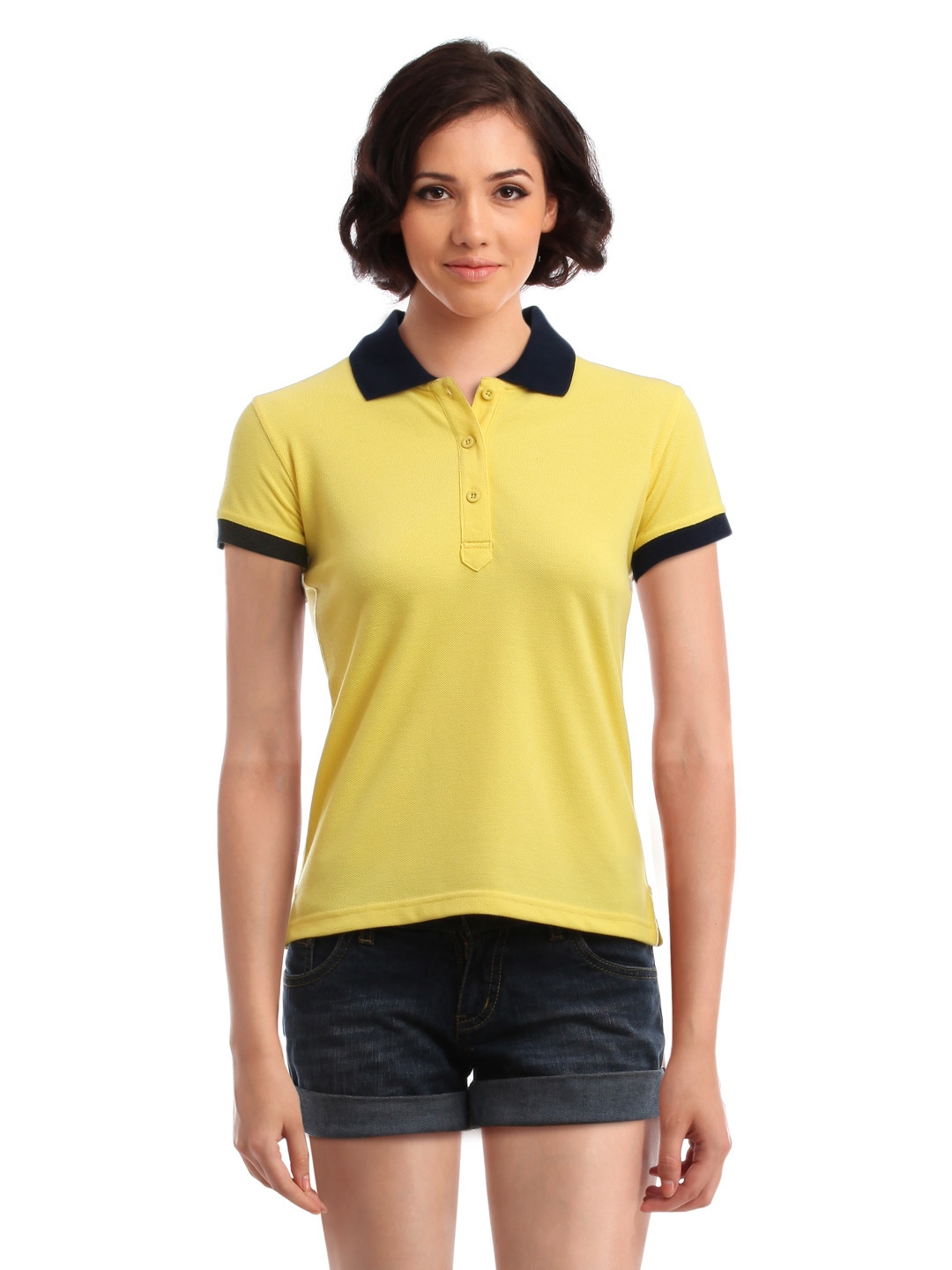 Femella Women Yellow Polo T-Shirt