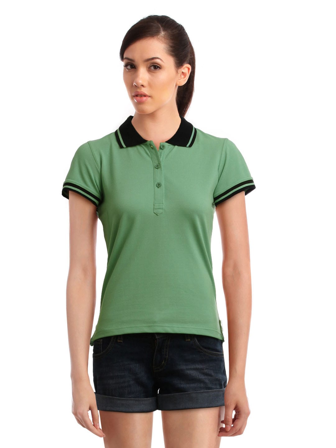 Femella Women Green Polo T-Shirt