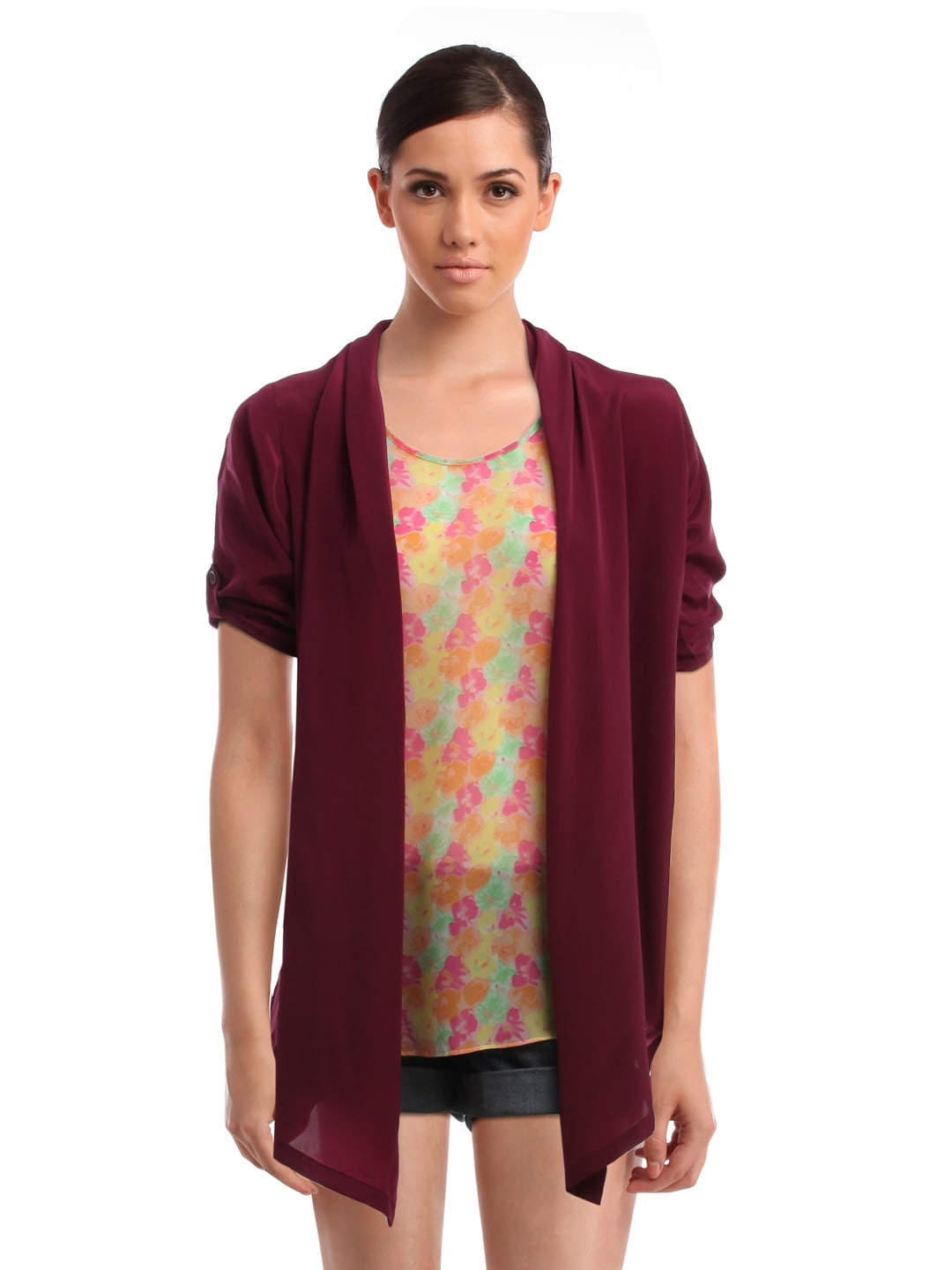 Femella Women Maroon Summer Cape Top