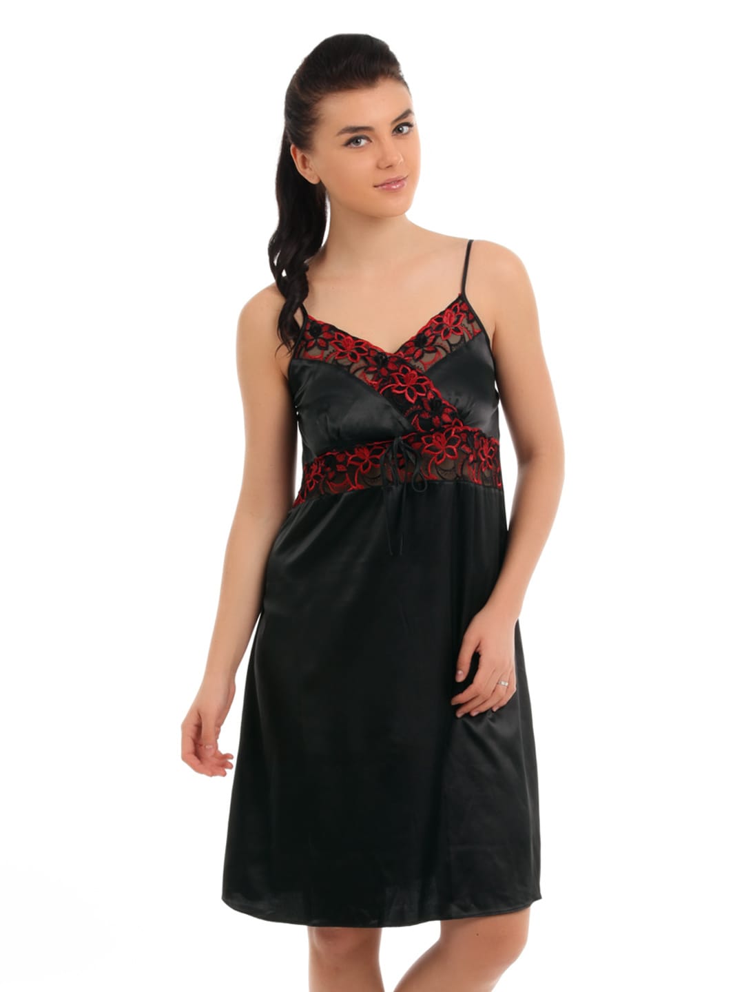 Red Rose Women Black Nightdress