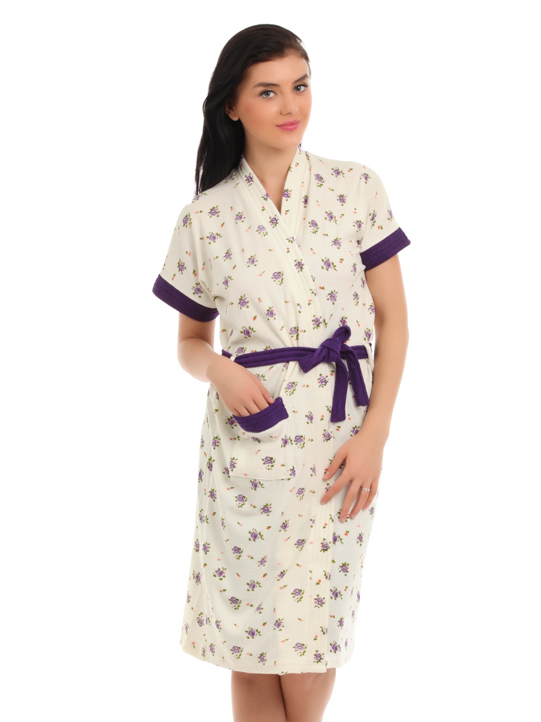 Red Rose Women Cream and Purple Bath Robes
