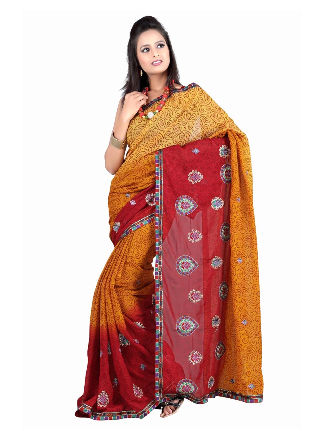 FNF Orange Printed Sari