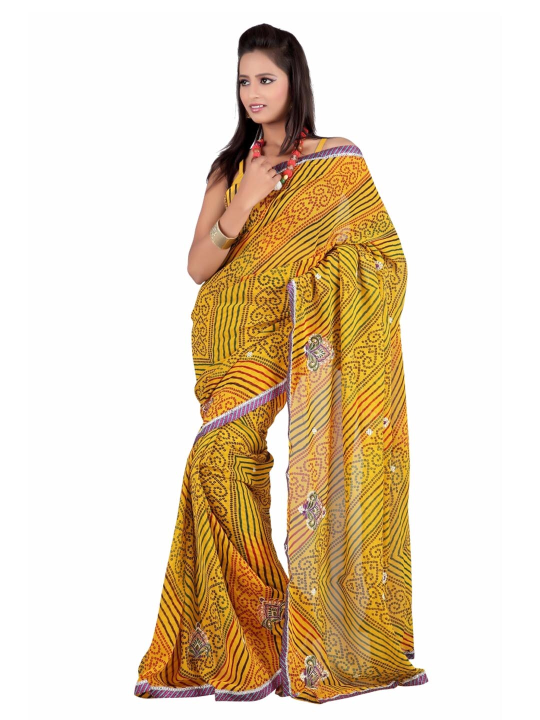 FNF Yellow Printed Sari