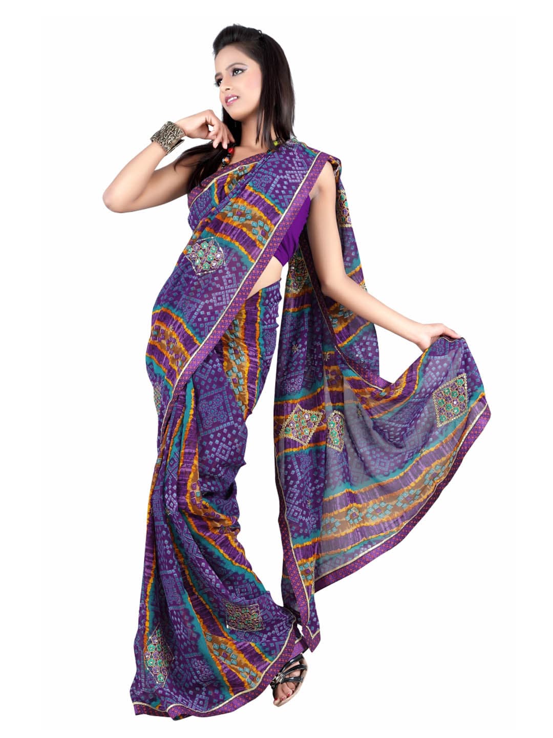 FNF Purple Printed Sari