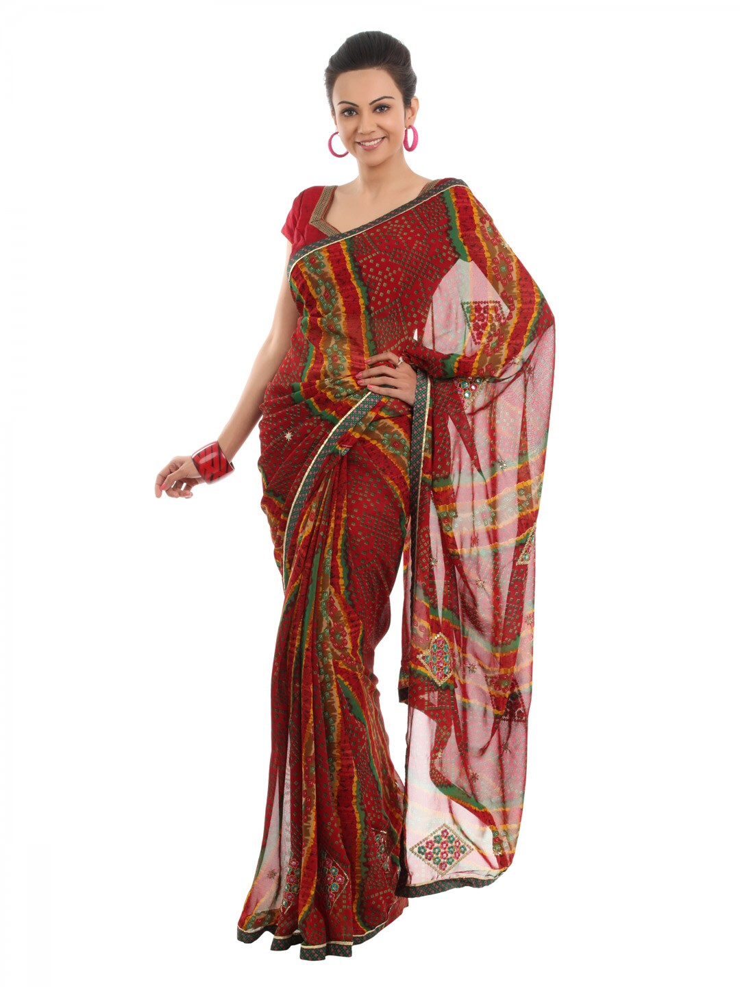 FNF Red Printed Sari