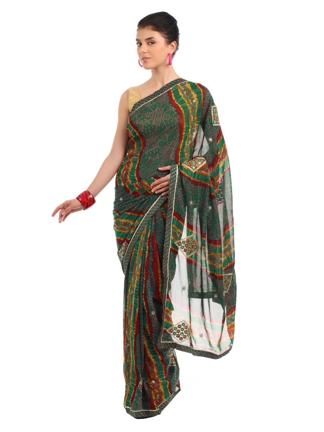 FNF Green Printed Sari