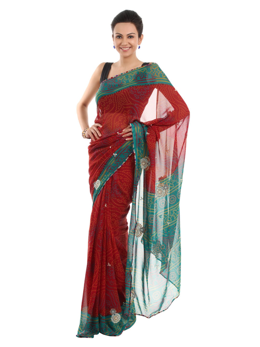 FNF Printed Red Sari