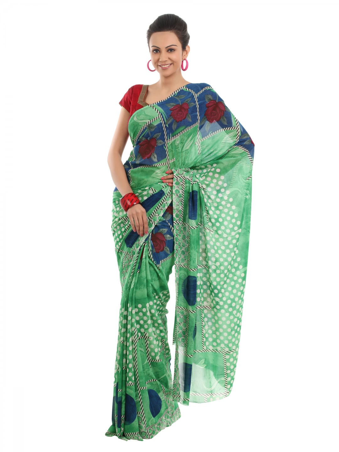 FNF Green Printed Sari