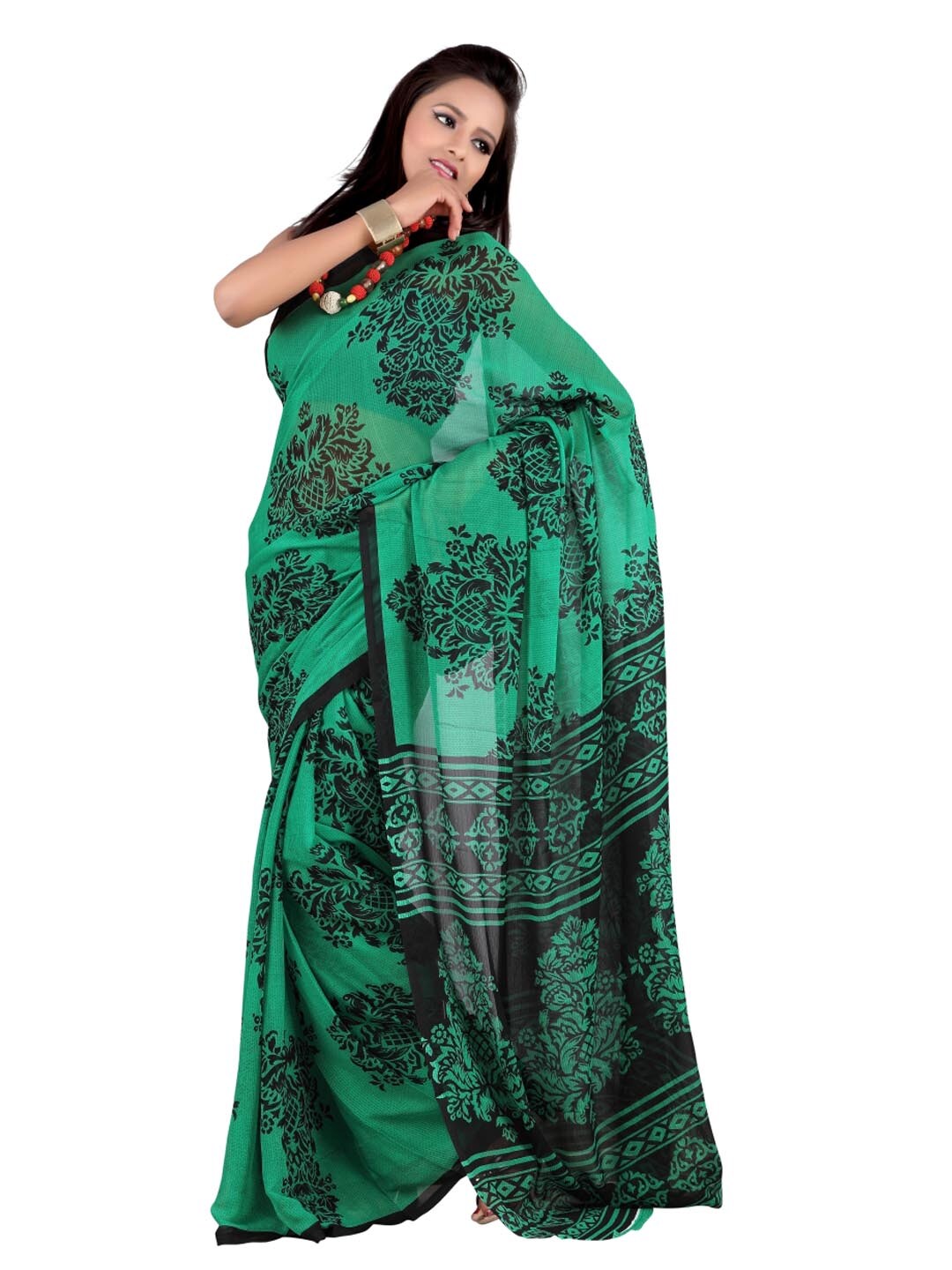 FNF Green Printed Sari