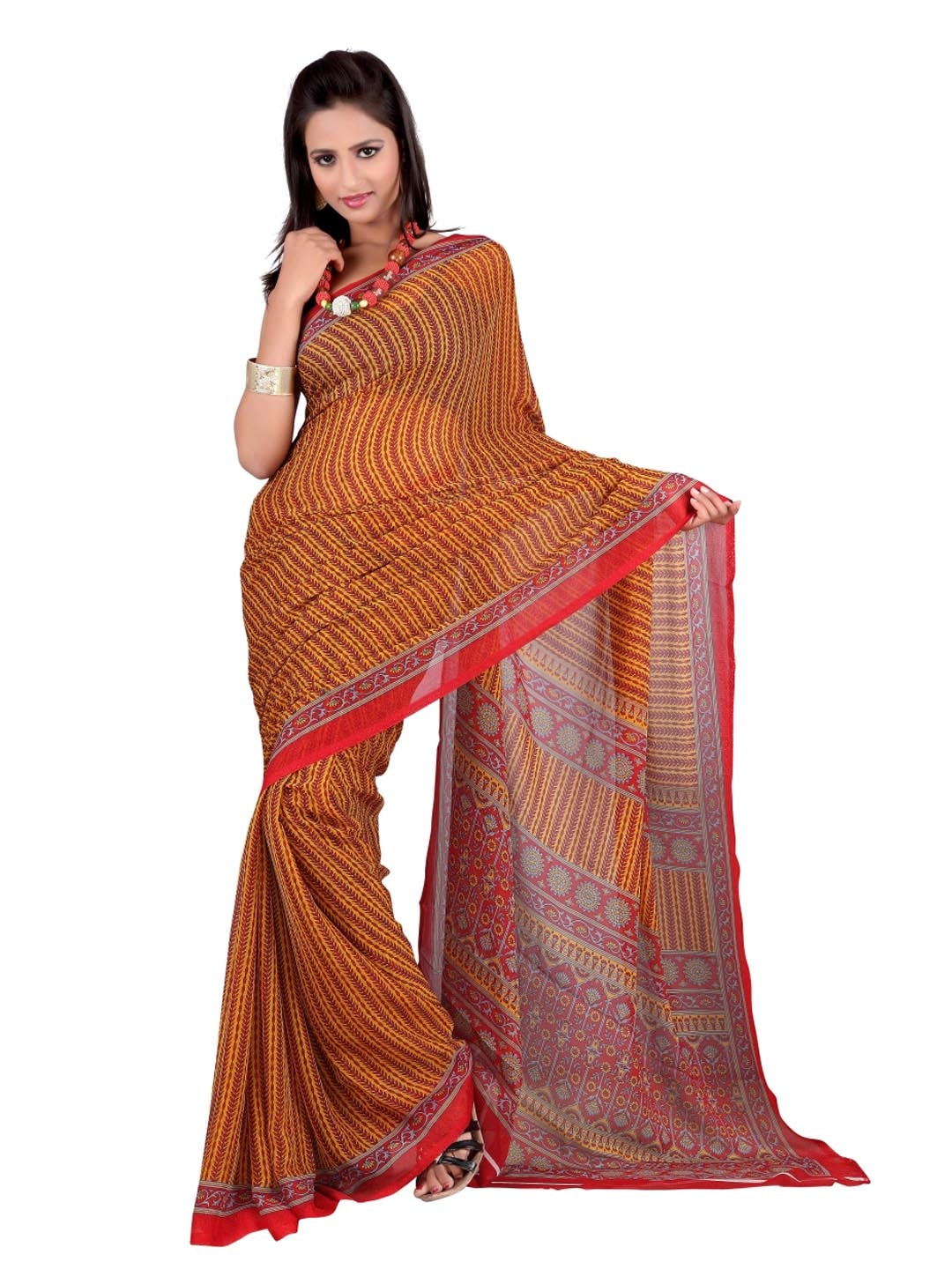FNF Orange Printed Sari