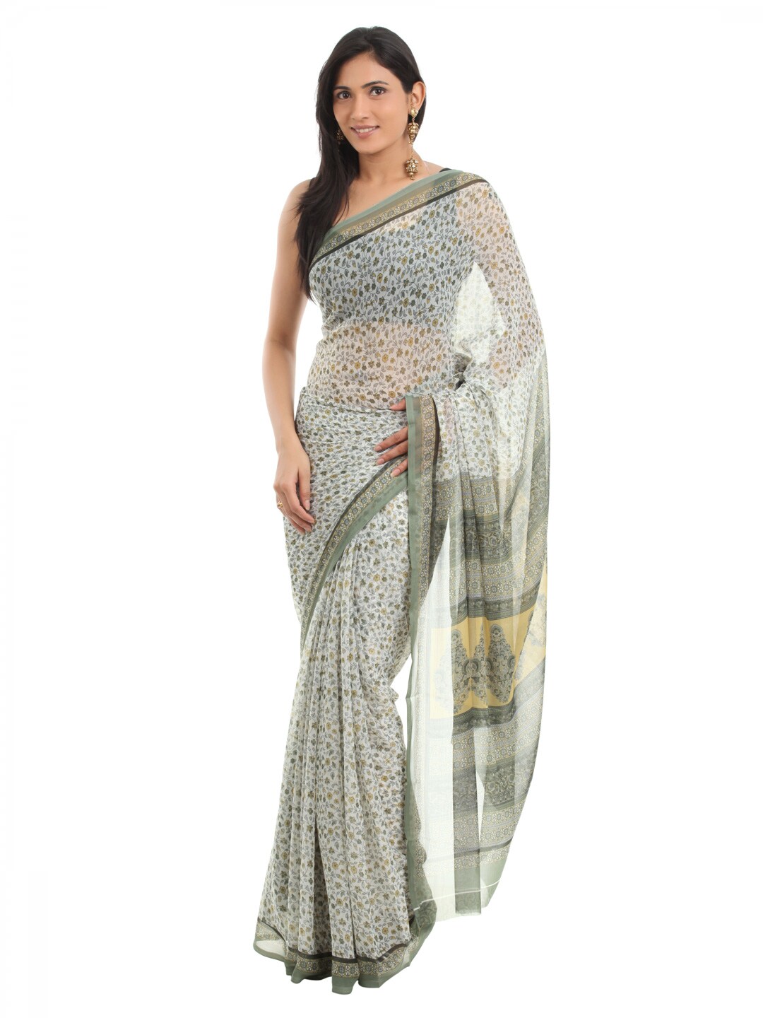 FNF Printed White Sari