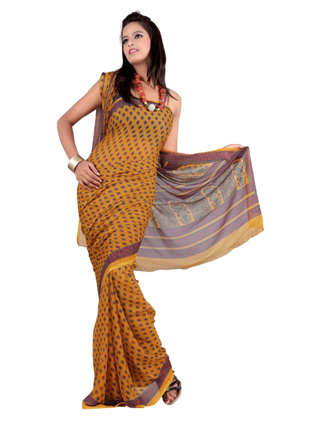 FNF Mustard Printed Sari