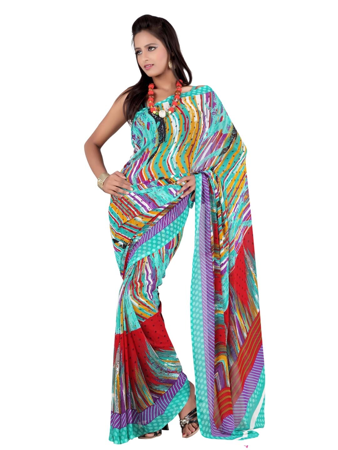 FNF Multi Coloured Printed Sari