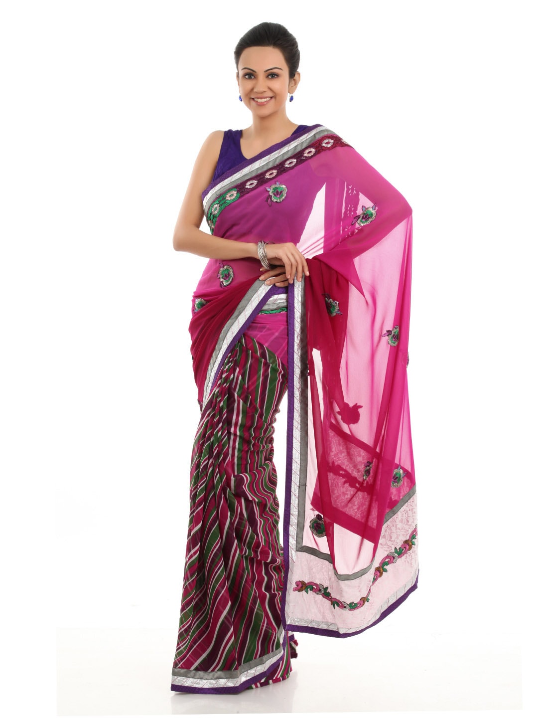 FNF Pink Printed Sari