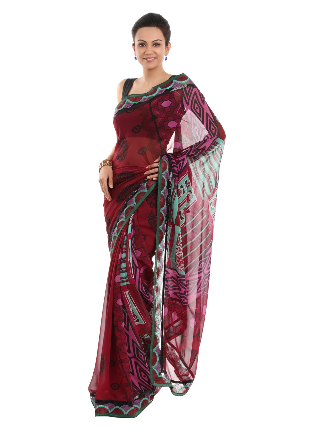 FNF Printed Red Sari