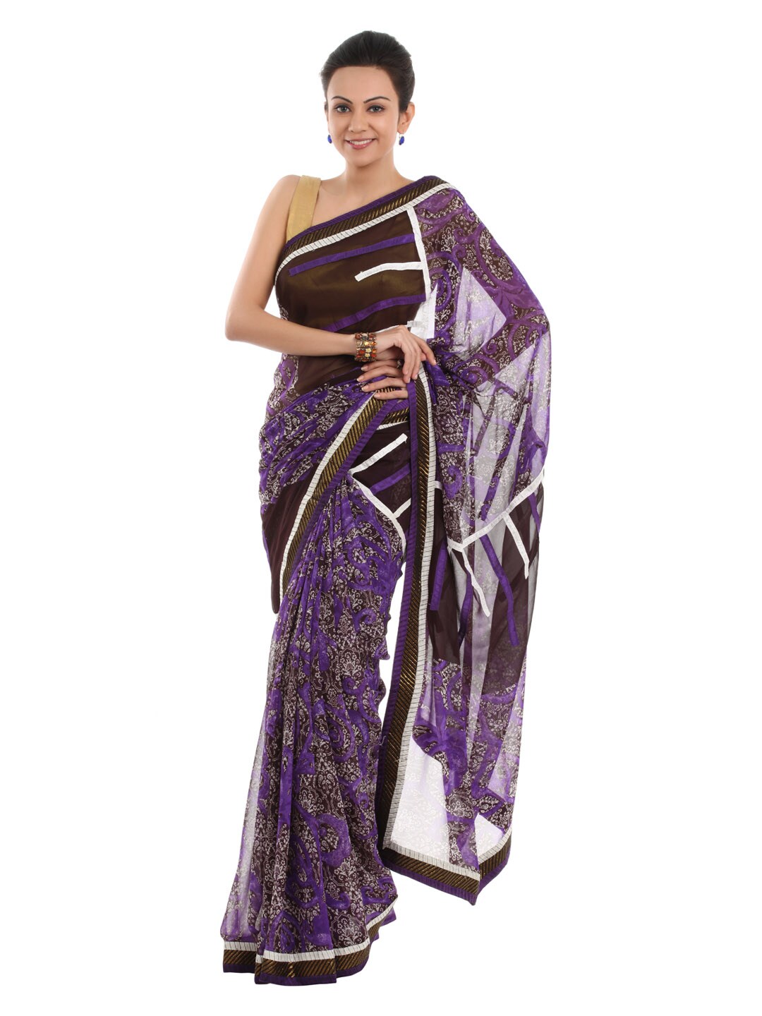 FNF Printed Purple Sari