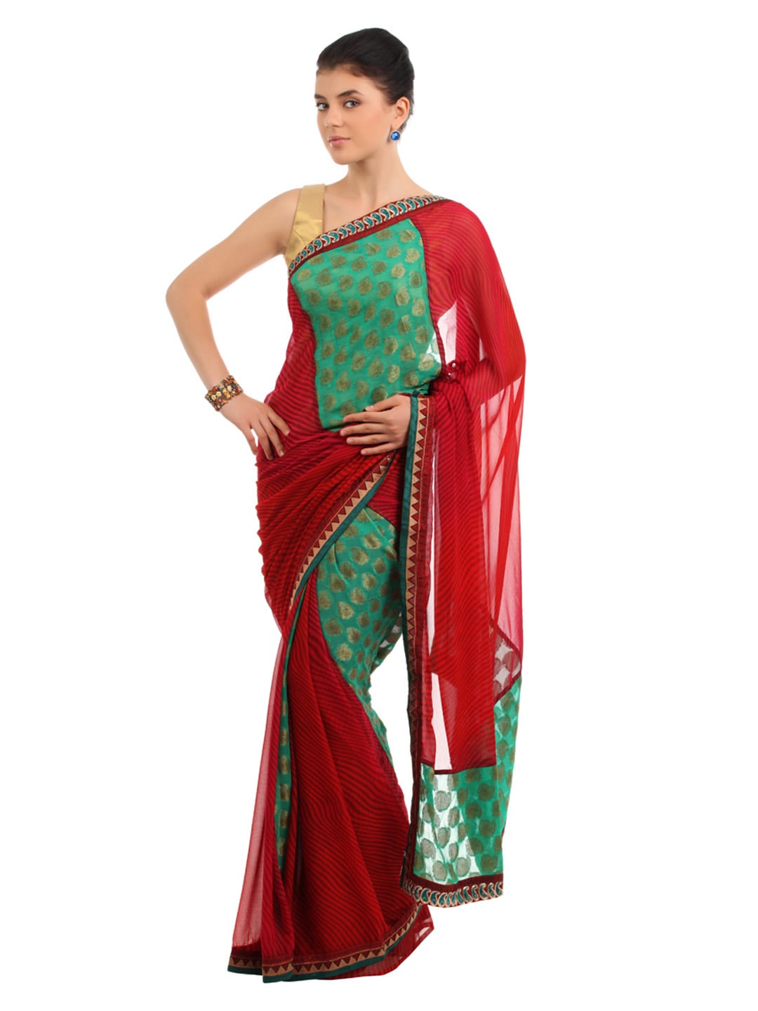 FNF Printed Green Sari