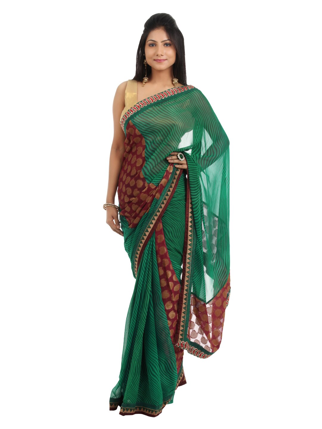 FNF Green Printed Sari