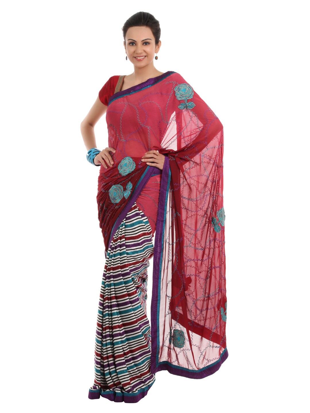FNF Striped Multi Coloured Sari