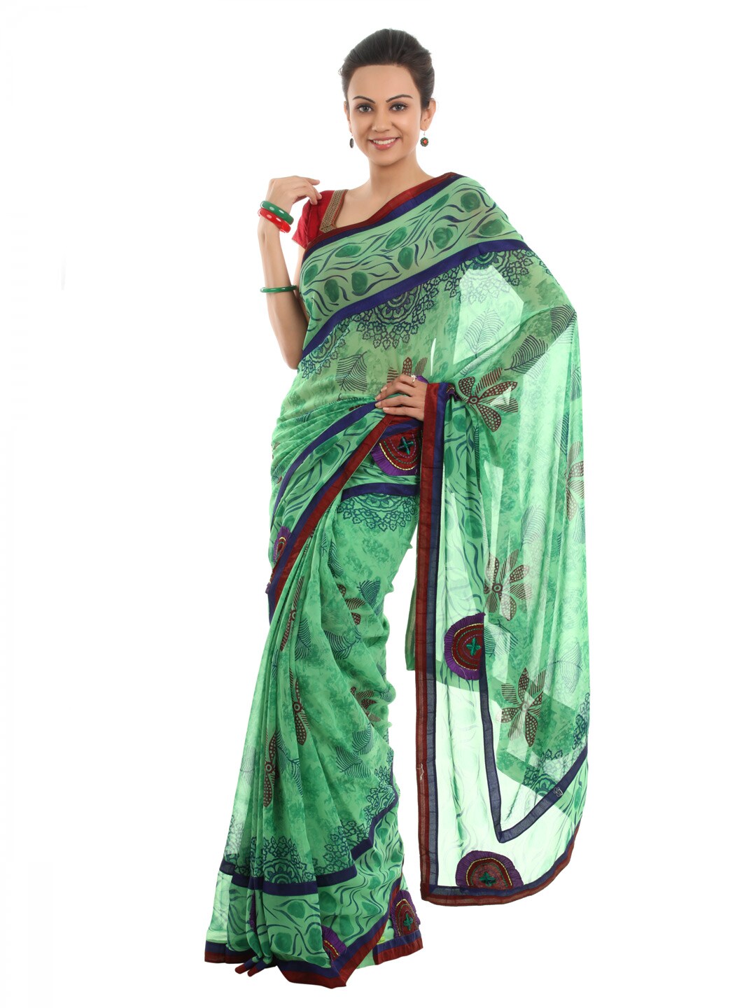 FNF Printed Green Sari