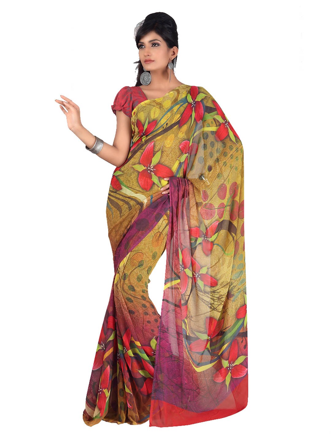 FNF Yellow Printed Sari