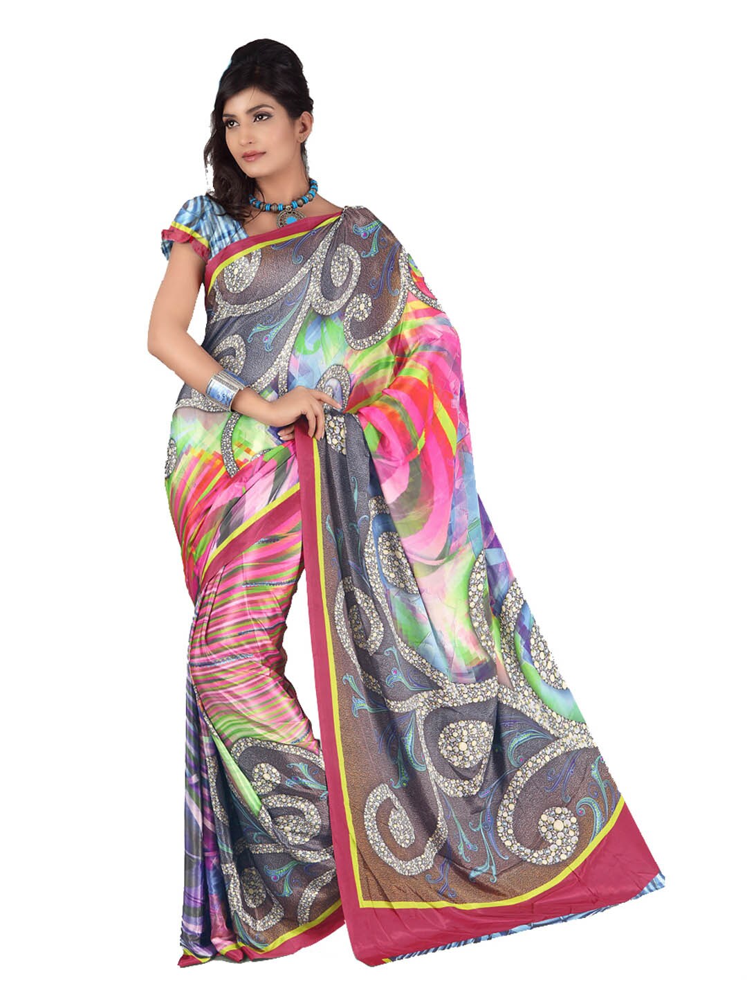 FNF Multi Coloured Printed Sari