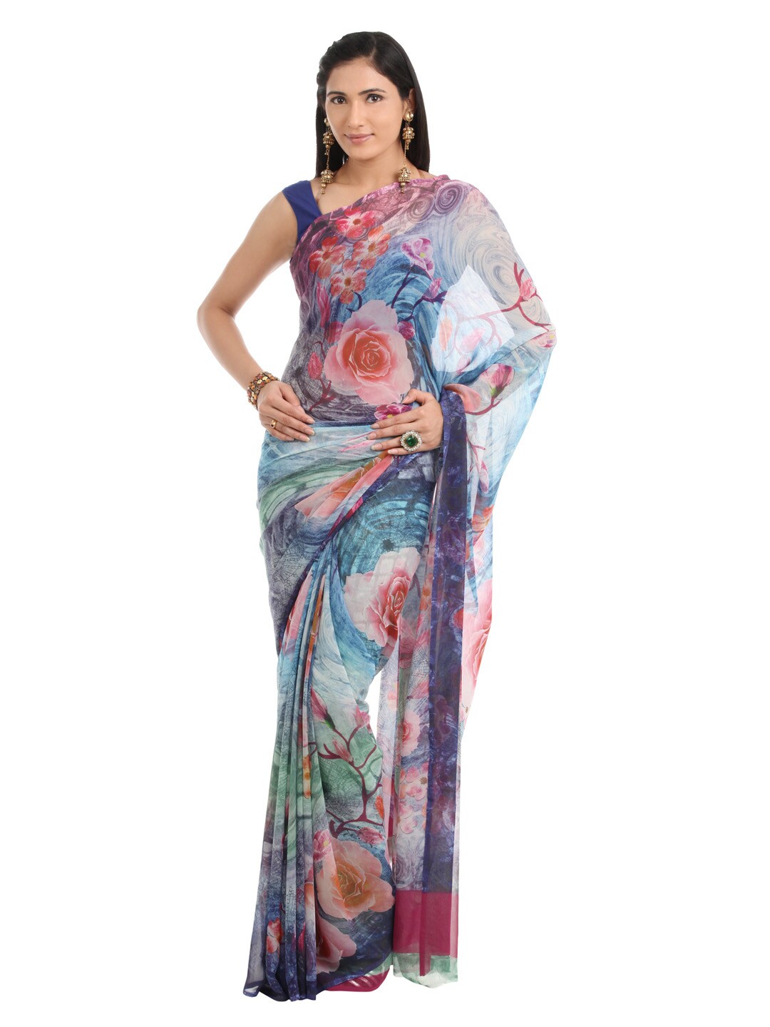 FNF Multi Coloured Printed Sari