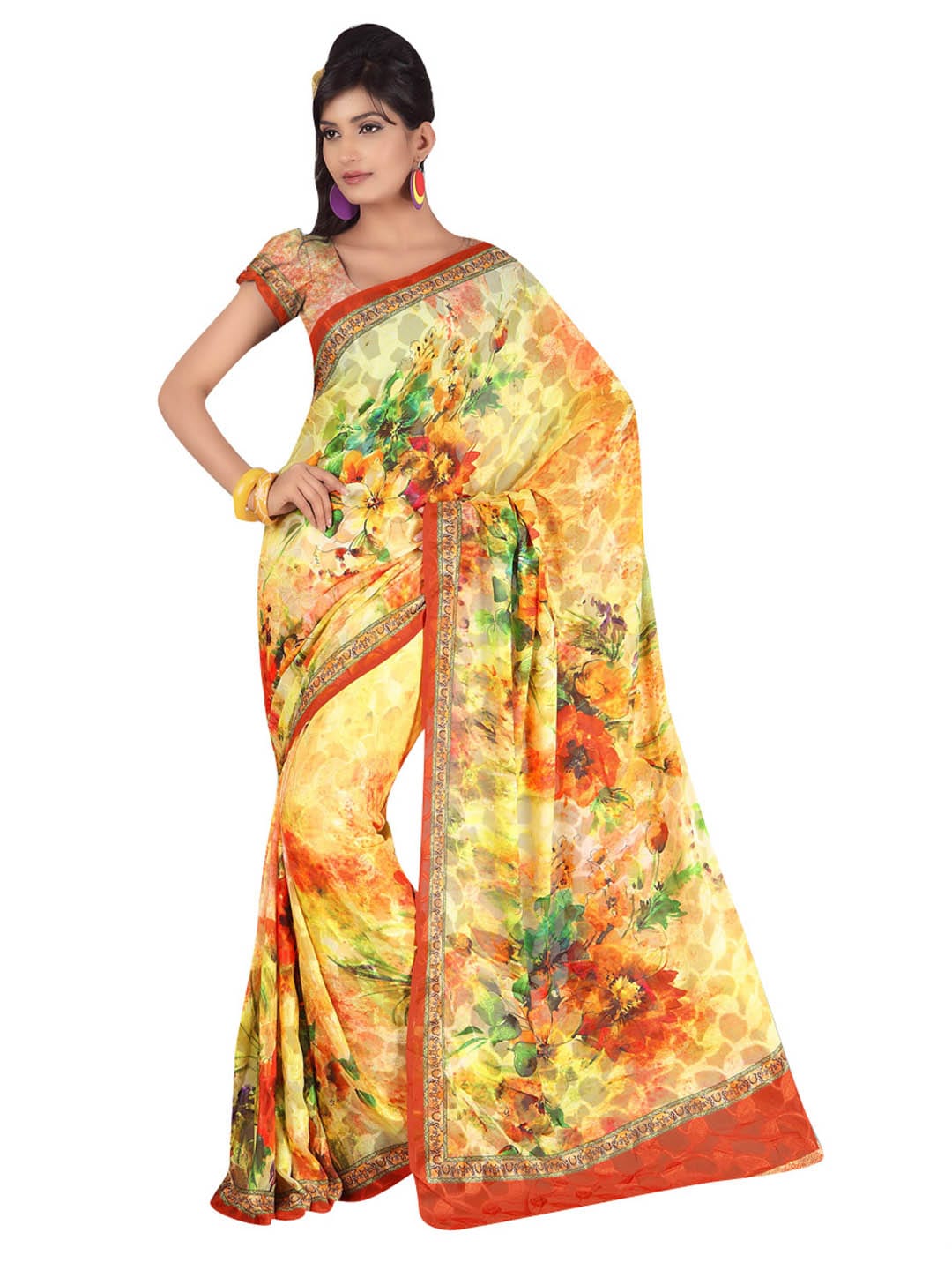 FNF Yellow Printed Sari
