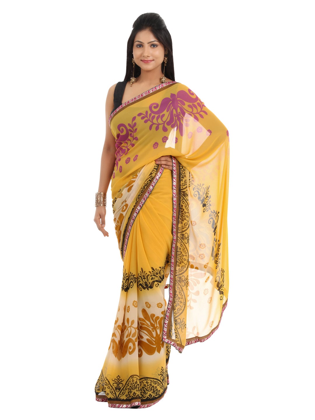 FNF Printed Yellow Sari