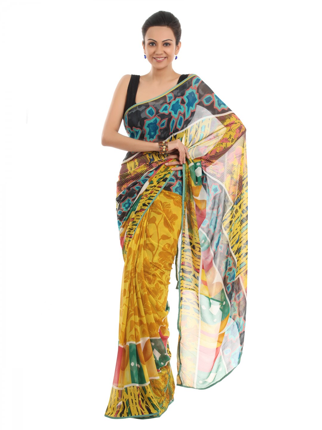 FNF Printed Yellow Sari