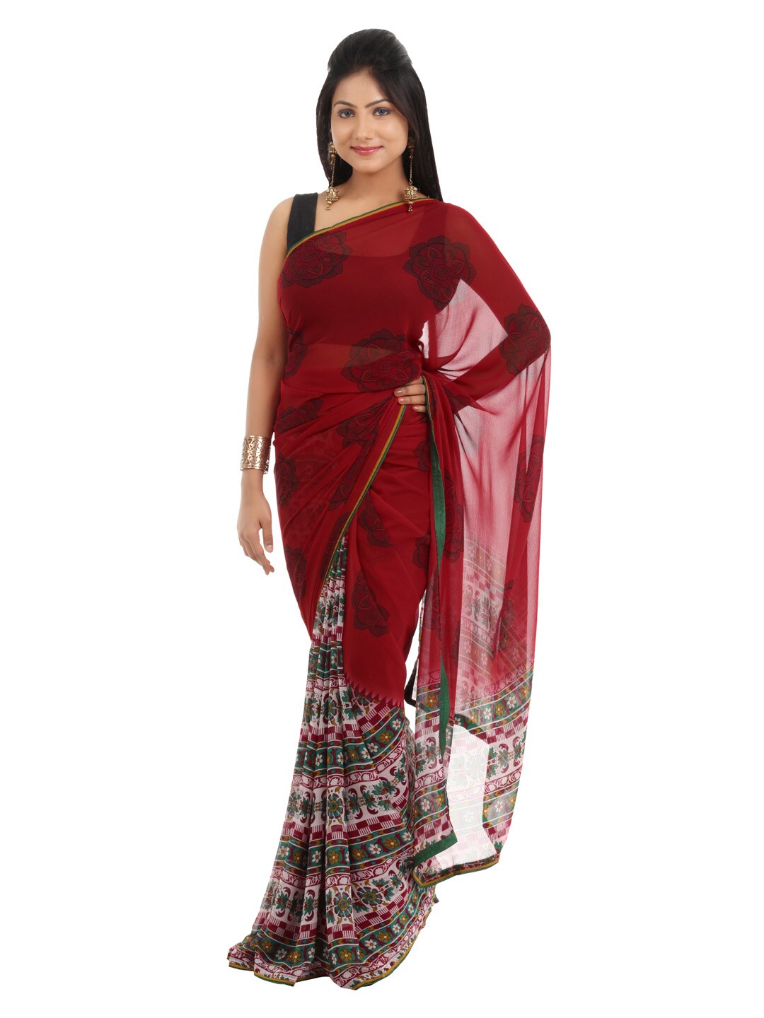 FNF Women Red Printed Sari