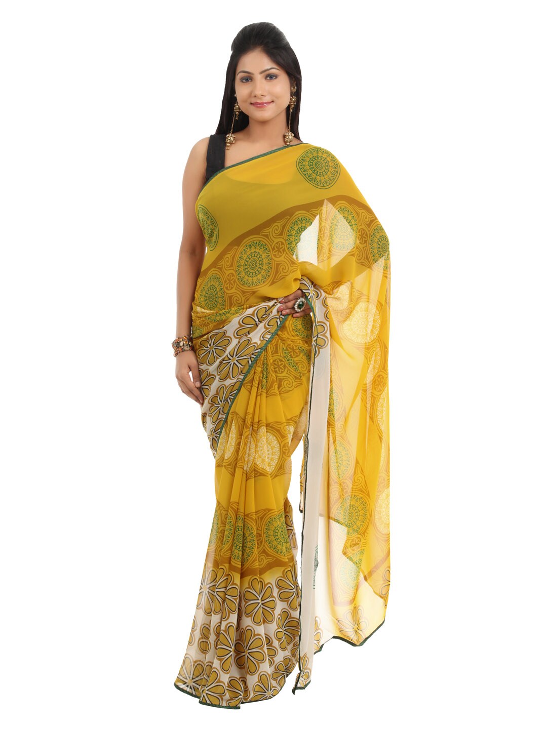 FNF Yellow Printed Sari