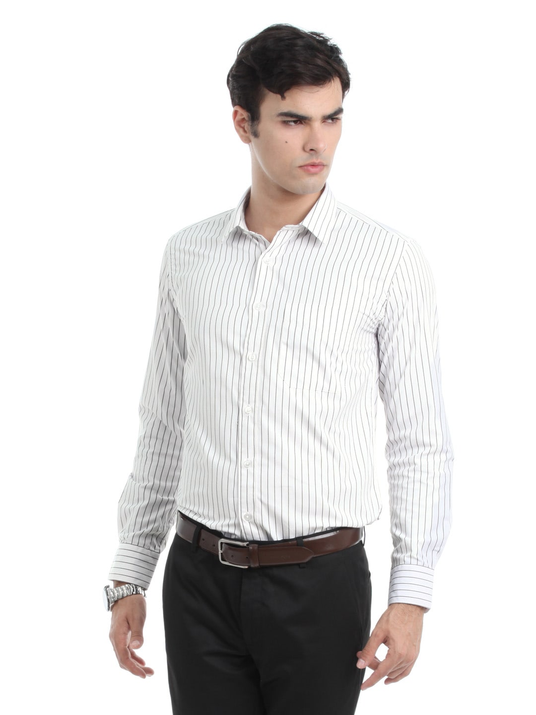 Mark Taylor Men White Striped Shirt