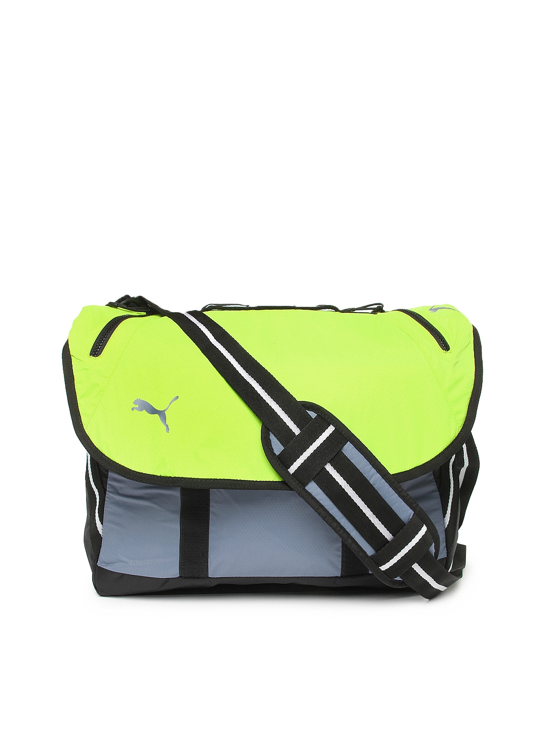 Puma Unisex Fluorescent Green & Black Bolt LS Messenger Bag