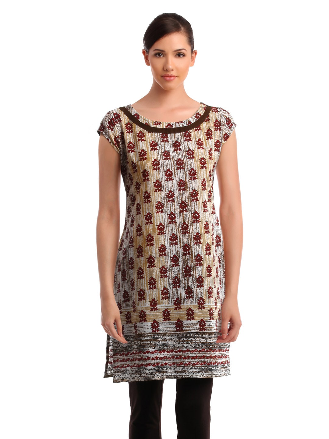 Alma Women Printed Beige Kurta