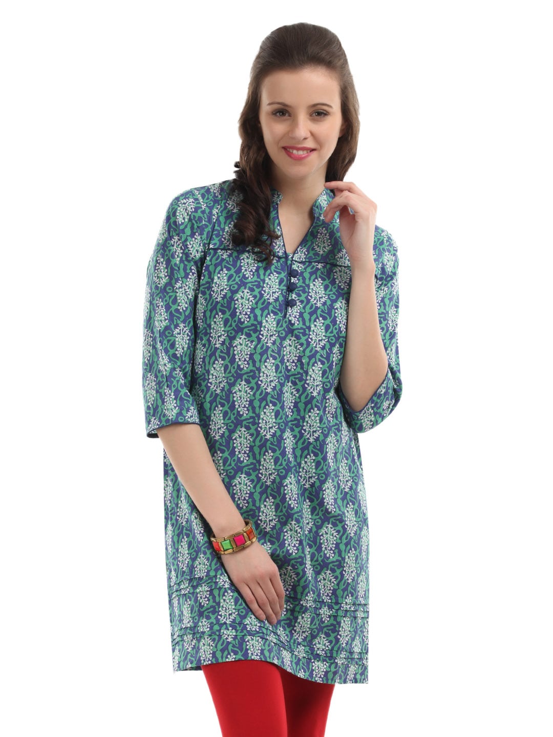 Alma Women Blue and Sea Green Printed Kurta