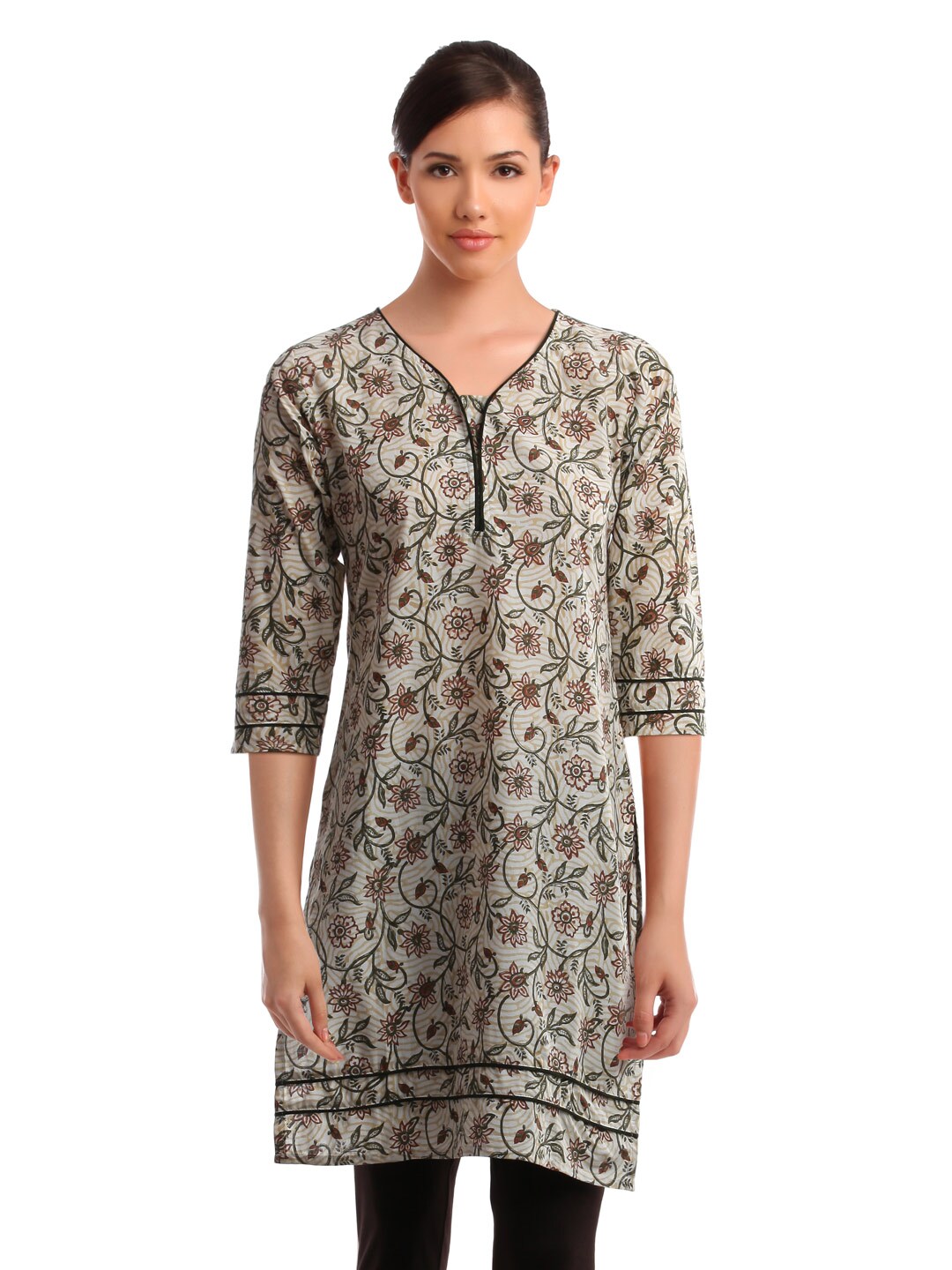 Alma Women Beige Printed Kurta