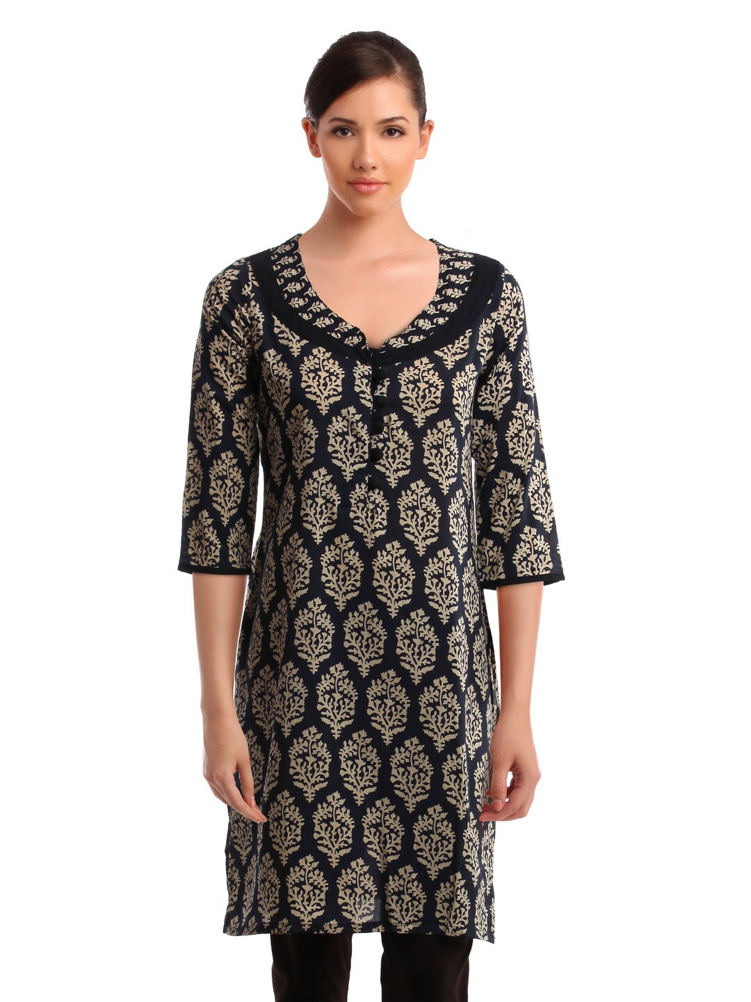 Alma Women Navy Blue Printed Kurta