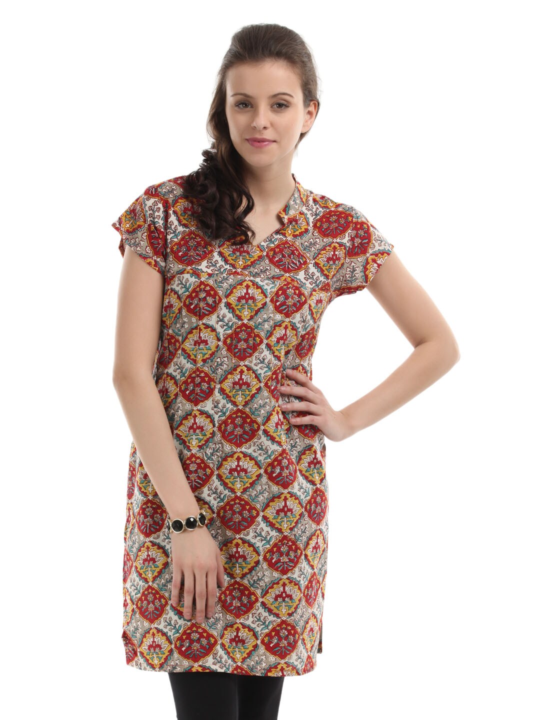 Alma Women Red & Yellow Printed Kurta