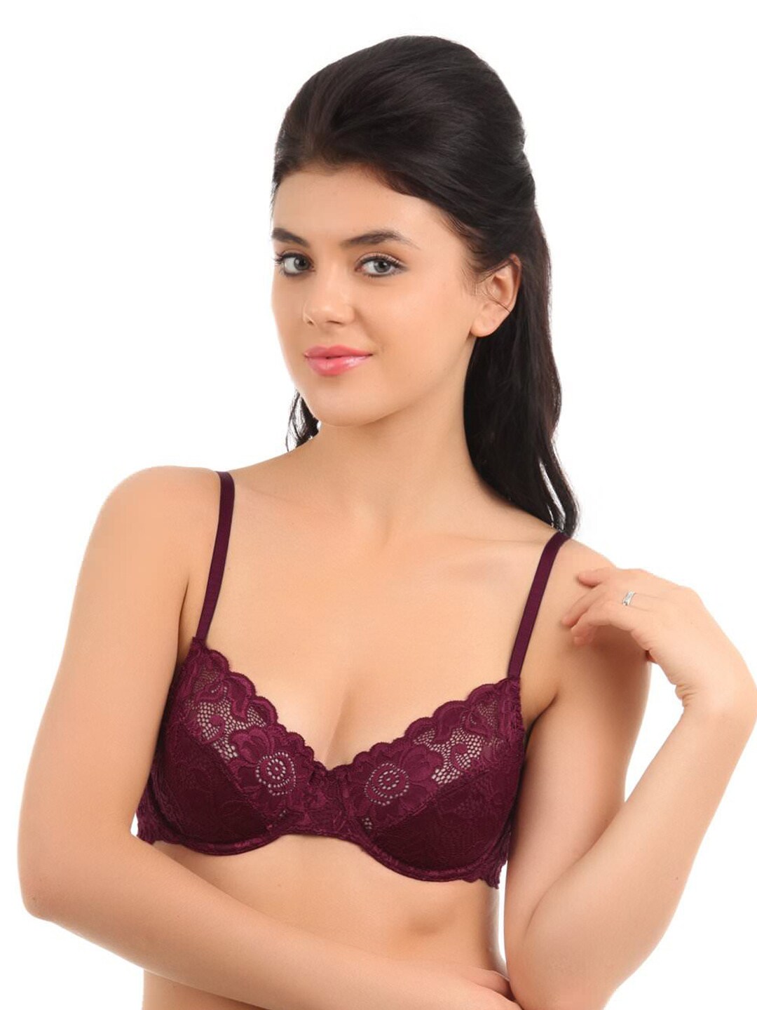Amante Maroon Full-Coverage Lace Bra BCLC11