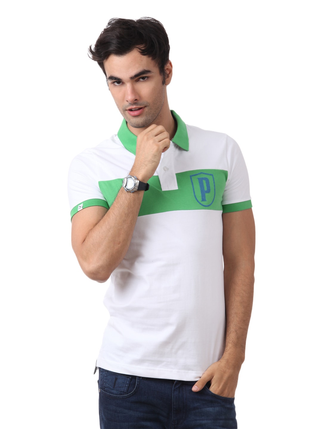 Puma Men White & Green T-shirt