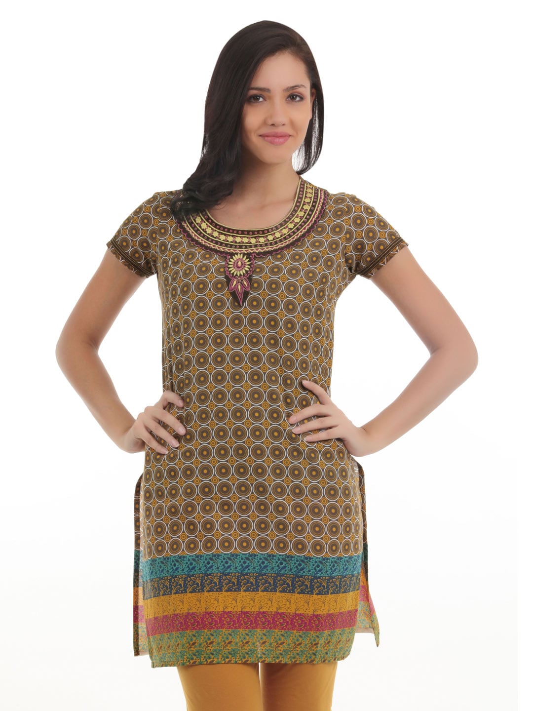 Folklore Women Brown Printed Kurta