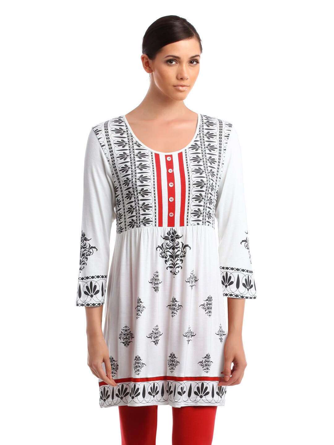 Global Desi Women White Printed Tunic