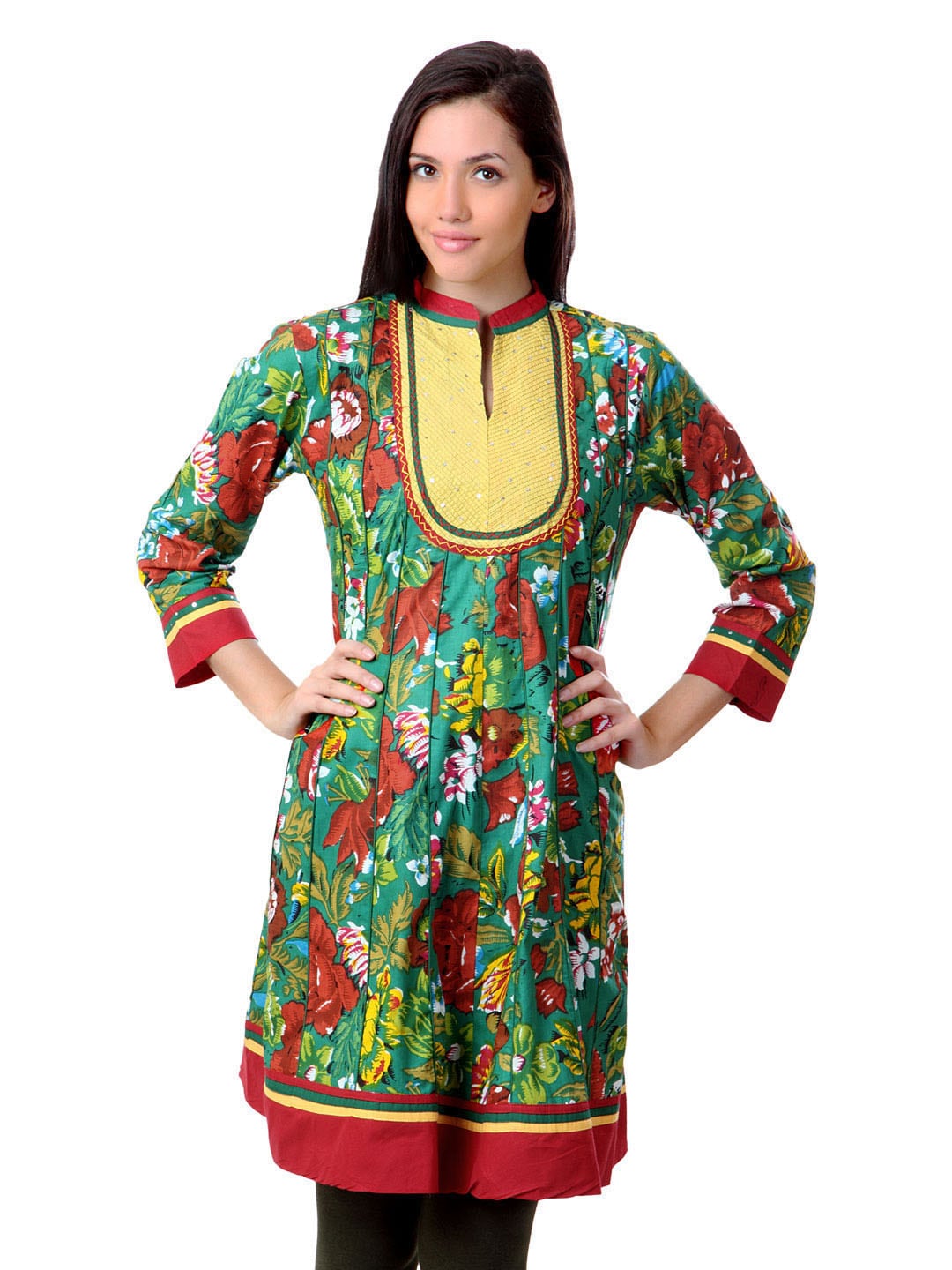 Sushilas Women Printed Green Kurta